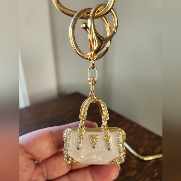 NWT STUDDED PURSE BAG CHARM metal and crystals - Picture 2 of 3